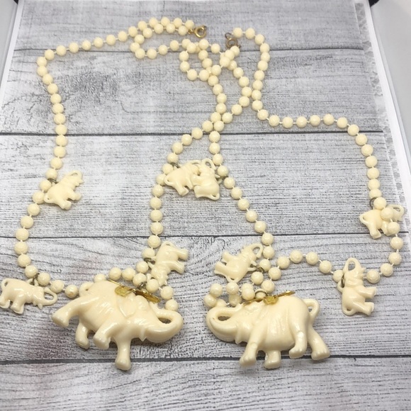 Vintage elephant charm statement necklace boho festival celluloid, designer look - Picture 5 of 7